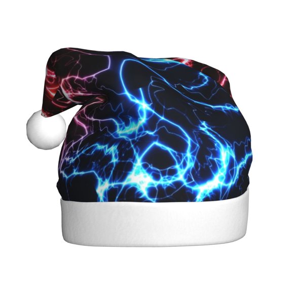Fuzoiu Red And Blue Lightning Print Santa Hat Christmas Hat for Adults,Santa Hats with Pompom, Unisex Xmas Holiday Hat for Christmas New Year Festive Party Supplies