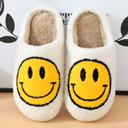 PacificPlex Womens Slippers Plush Happy Face (5-6, White)