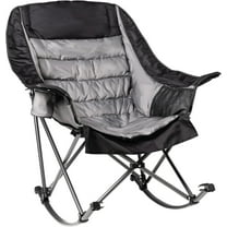 Oversized Rocking Camping Chair for Adults - 400lbs Capacity Padded Camp Chair with Cup Holder, Portable Foldable Outdoor Rocker Chair for Camping, Backyard, Patio (Black & Gray)