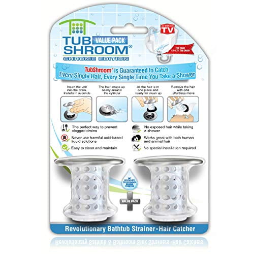 TubShroom Chrome Edition Revolutionary Tub Drain Protector Hair Catcher, Strainer, Snare, 2 Pack Chrome 2 Pack