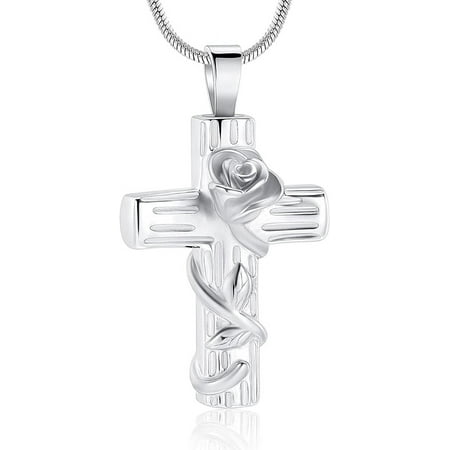 Urn Necklace for Ashes Rose Flower Cross Cremation Jewelry Pendant for Human/Pet Funeral Keepsake Memorial Necklace