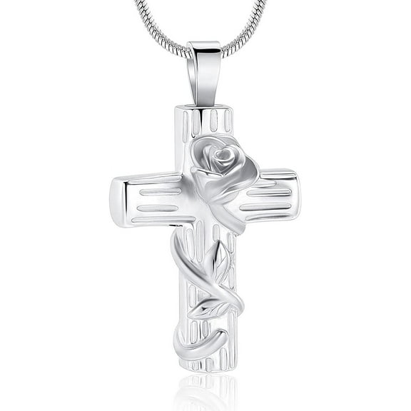 Urn Necklace for Ashes Rose Flower Cross Cremation Jewelry Pendant for Human/Pet Funeral Keepsake Memorial Necklace
