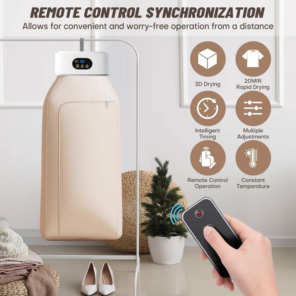 OUMASK Portable Compact Foldable Clothes Dryer with Remote Control and Drying Bag for Travel, RVs, Homes and Apartments