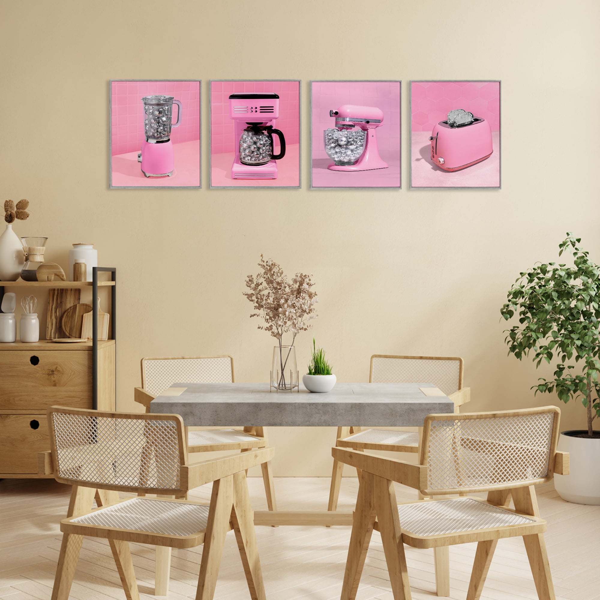 Stupell Industries Disco Drink Blender over Pink 4 Piece Gray Framed Giclee Art Set, design by LISH Creative