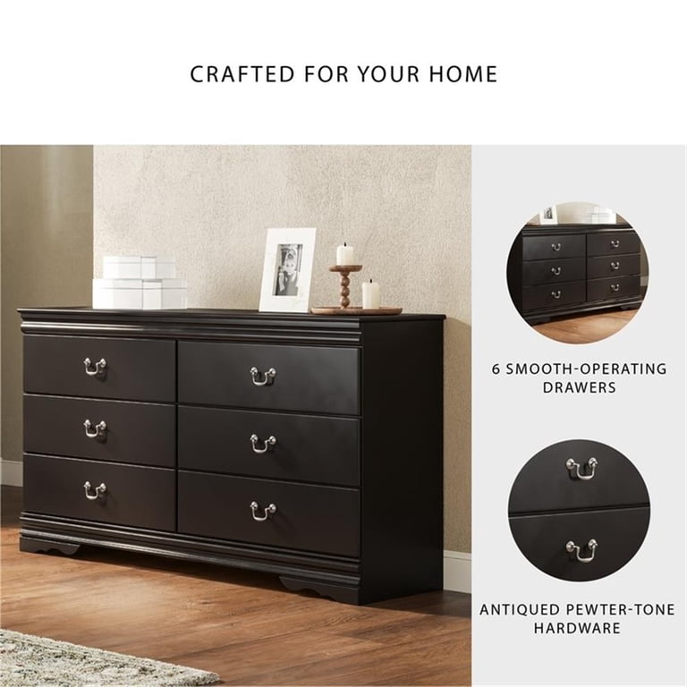 Ashley Furniture Huey Vineyards 6 Drawer Wood Double Dresser in Black -  Walmart.com
