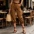 thumbnail image 4 of ClodeEU Women's High Waist Cropped Cargo Pants,Casual Capri Trousers with Pockets Brown,Women's Plus S, 4 of 6
