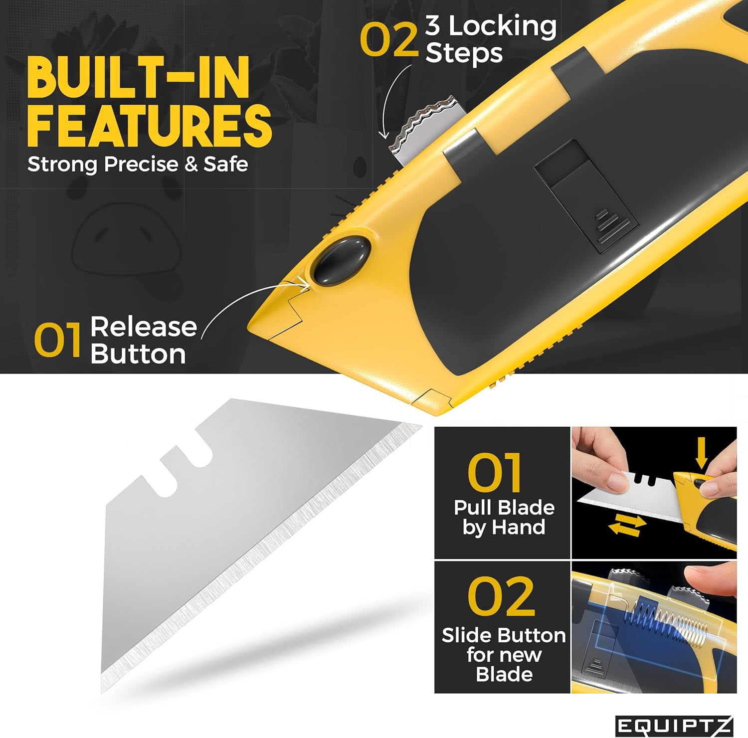 Auto Reload Utility Knife with 10 Preloaded SK5 Blades, Heavy Duty Box Cutter Retractable and Razor Knife with Non-Slip Handle and Lanyard Hole