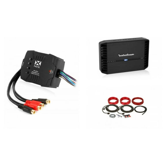 Rockford Fosgate Punch P400X4   NVX XFLOC4 Line-Output-Converter 400W 4-Channel Amplifier (P400X.4)   NVX 4-Channel L.O.C.   8 Gauge Amp Kit