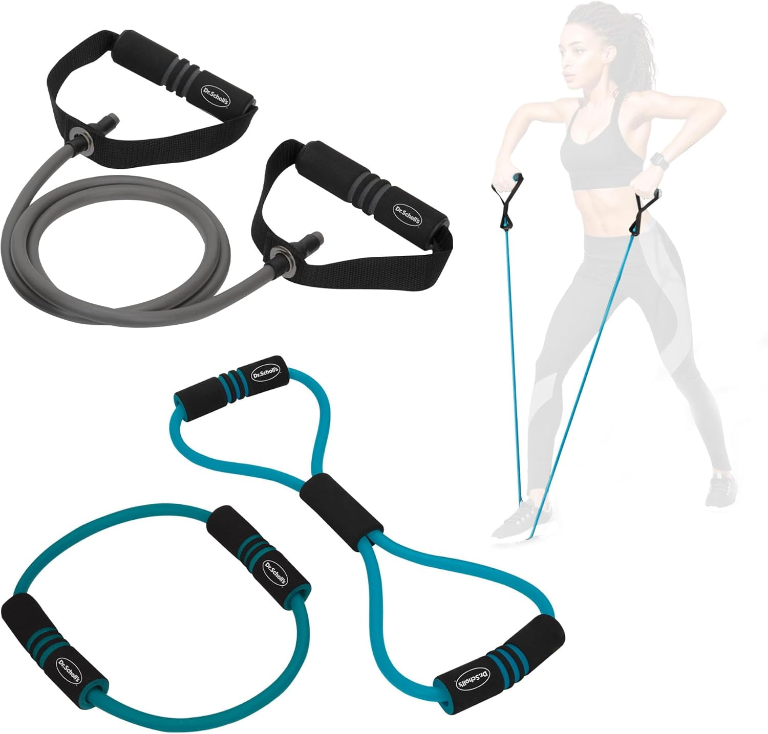 Dr. Scholl's 3-Piece Stretch & Tone Resistance Kit (10lb & 20lb Bands) - Balance, Rehabilitation, Fitness