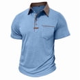 thumbnail image 5 of Qwertyu Mens Casual Polo Shirts Classic Short Sleeve Basic Golf Button Shirt with Pocket Light Blue L, 5 of 6