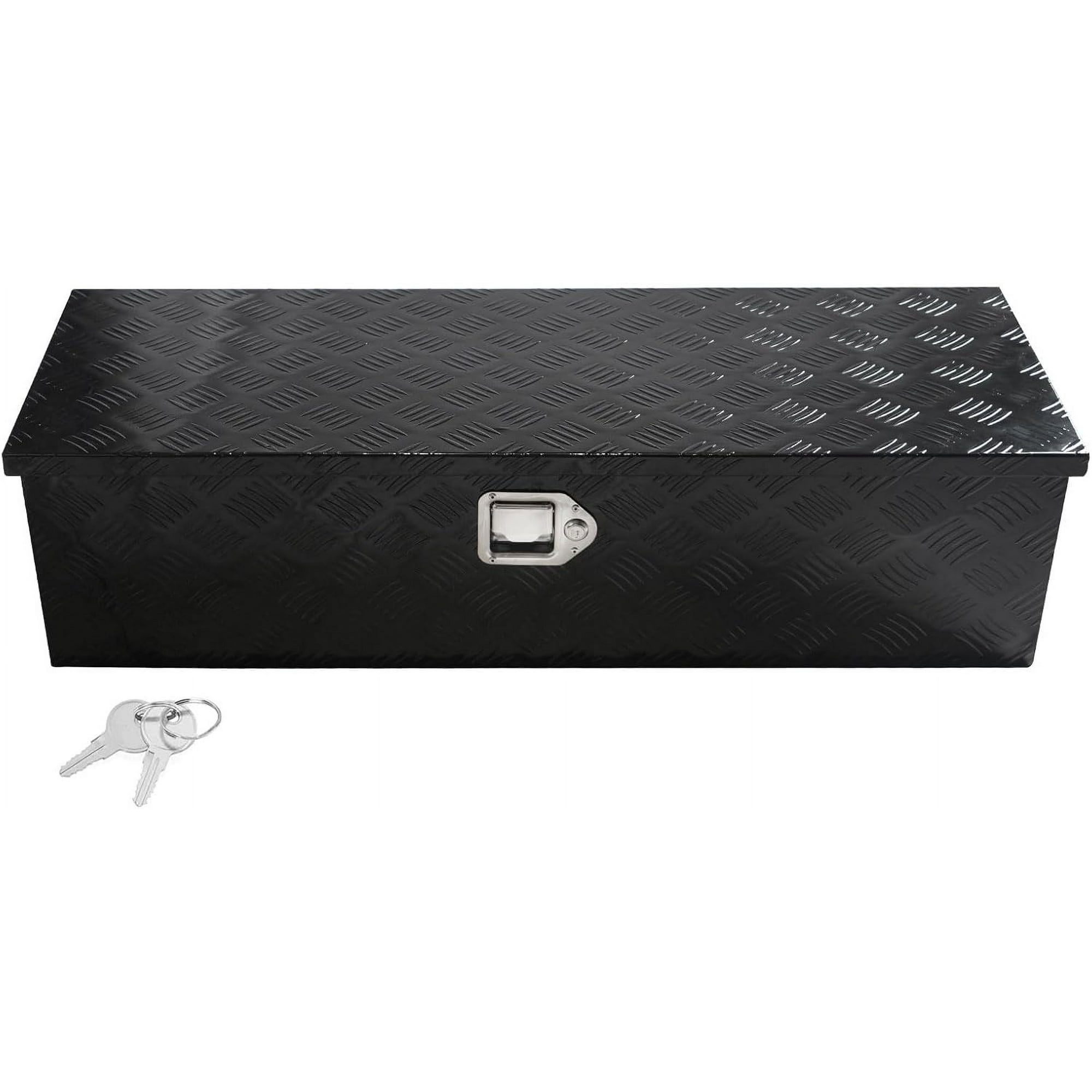 YIUIY Truck Bed Tool Box Aluminum Heavy Duty Bar Tread Truck Storage Organizer Chest with Gas-Spring Enabled Poles Side Handle,Lock and Keys Compatible with Pickups,RV Trailers Black 39"x13"x10"