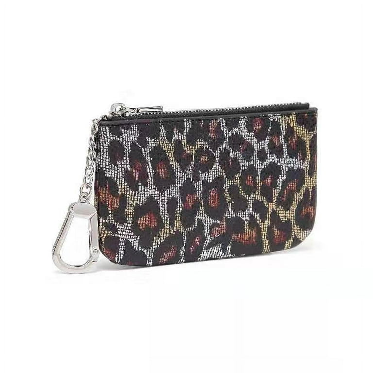 Daisy Rose Keychain Pouch & Coin Purse with Clasp, Luxury PU Vegan Leather - Metallic Leopard