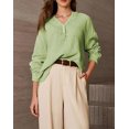 thumbnail image 3 of Women's Casual V Neck Long Sleeve Shirt Oversized Lightweight Blouse Top for Daily Wear, 3 of 8