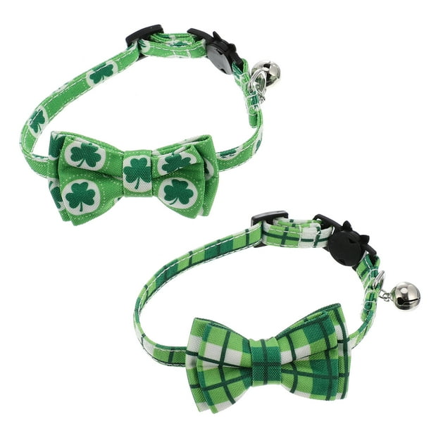 2pcs Adorable Cat Bowtie Bell Collares Día de San Patricio Collares de perro ajustables