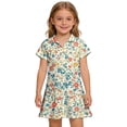 thumbnail image 2 of CCRFTGI Polo Dresses for Kids Girls Size 7-8 Short Sleeve Uniform Cute Floral Print Pleated Flare Skater Polo Dresses Summer Button Collared Pique Polo Dress Light Blue 11-12 Years, 2 of 5