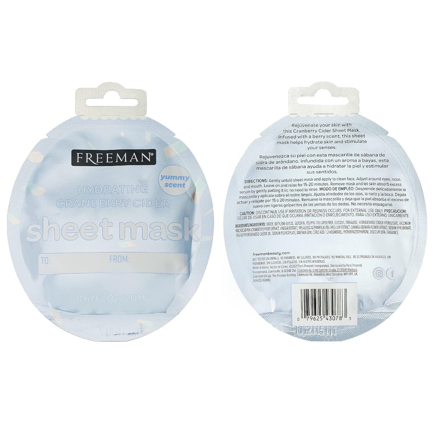 Freeman Face Sheet Masks Hydrating Cranberry Cider - Holiday Edition set of 24