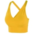 thumbnail image 2 of A2Y Women's Solid French Terry Cotton Back Cross Crop Top Yellow L, 2 of 3