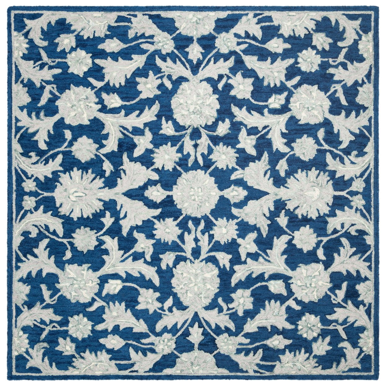 SAFAVIEH Micro-Loop Carl Floral Overdyed Wool Area Rug, Navy/Grey, 5' x 5' Round