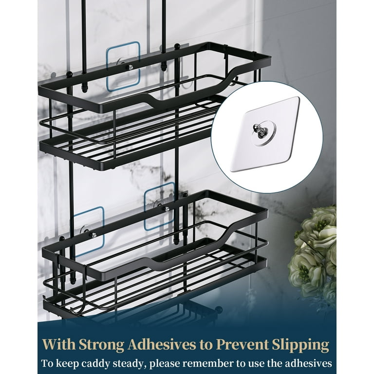 HapiRm Shower Caddy Over Shower Head, Hanging Shower Caddy with Soap Holder, Rustproof & Waterproof Shower Shelf with 4 Movable Hooks, No Drilling