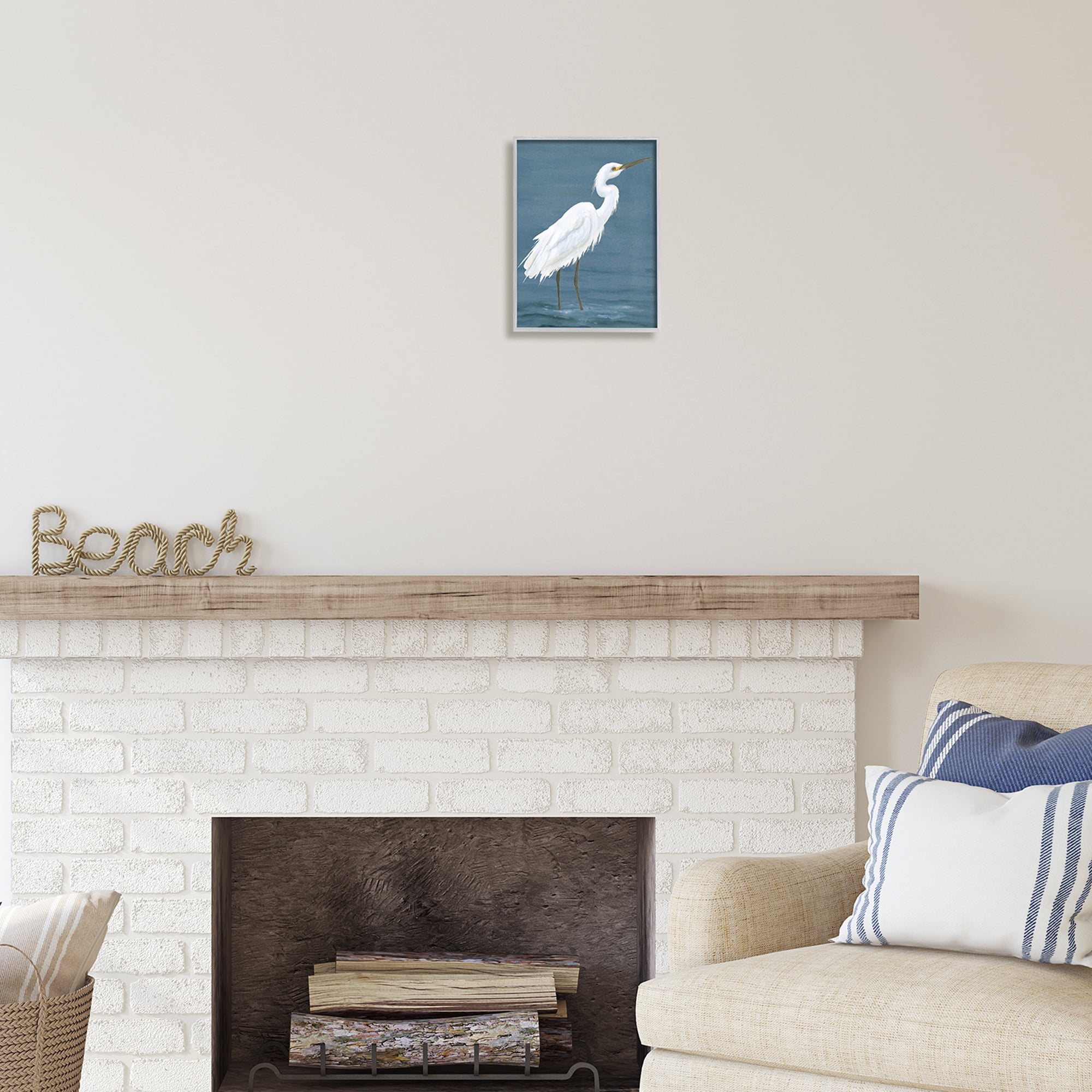 Stupell Industries Egret in Shallow Water Animals & Insects Painting Gray Framed Art Print Wall Art, 11 x 14