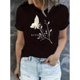 thumbnail image 1 of 1pc Women'S Casual Polyester Round Neck Short Sleeve T-Shirt with Floral Butterfly Print, Fashionable All-Season Comfort Fit Top, 1 of 8