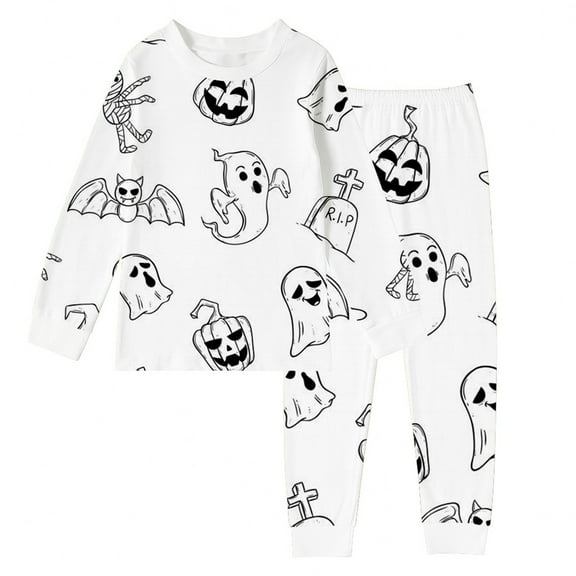 Gunia Halloween Baby Boy Pajamas Set Long Sleeve Sleepwear With Diy Print Comfortable 2-10 Years Boys Pyjamas,White 2-3 Years