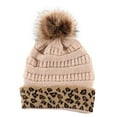 thumbnail image 5 of Hats for Women Cable Knit Pompom Warm Leopard Print Cap Stretchy Casual Soft Comfortable Trendy Beanie Hat, 5 of 7
