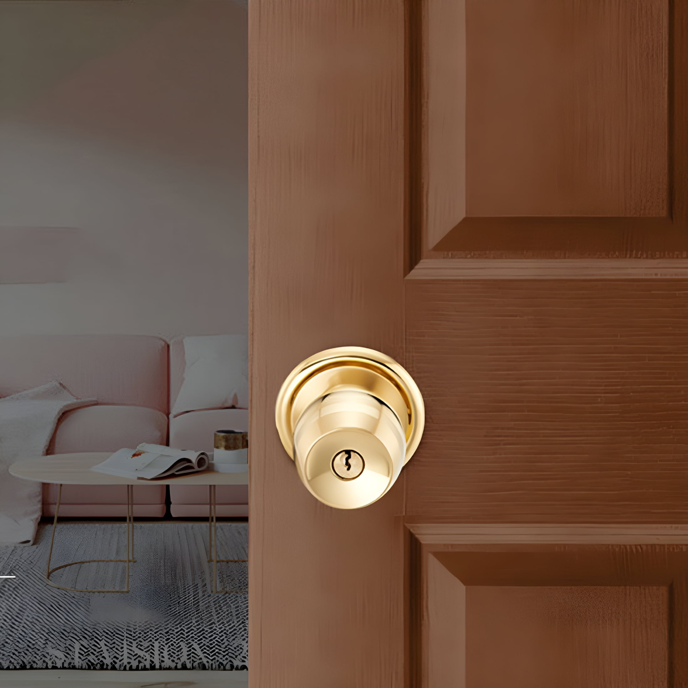 TALENO Interior Exterior Keyed Entry Door Knob Shape with Adjustable Latches & Polished Brass Finish Front Entrance Lock