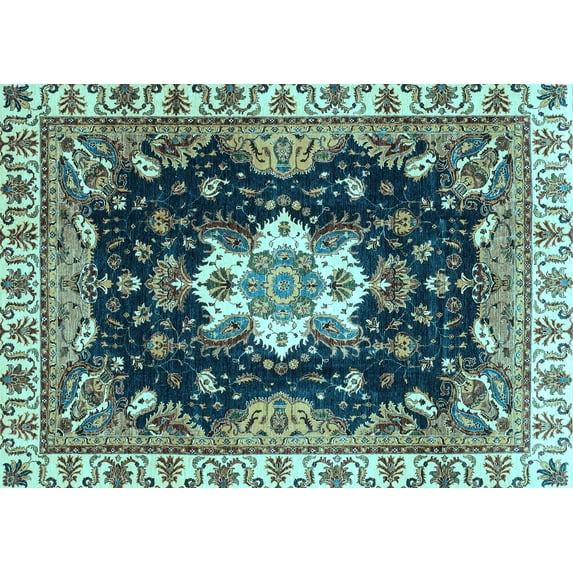 Ahgly Company Indoor Rectangle Geometric Light Blue Traditional Area Rugs, 4' x 6'