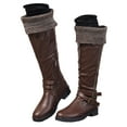 thumbnail image 5 of UngA Women Boots Mid Calf Slouchy Boots Wide Calf Combat Platform Boots Chunky Heel Punk Goth Riding Boots for Women Coffee,Size 6.5, 5 of 7