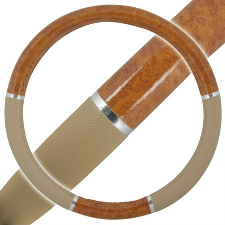 - A01 Premium Wood Grain Design Chrome Stripe Burl Wood Beige Steering Wheel Cover for NISSAN ARMADA