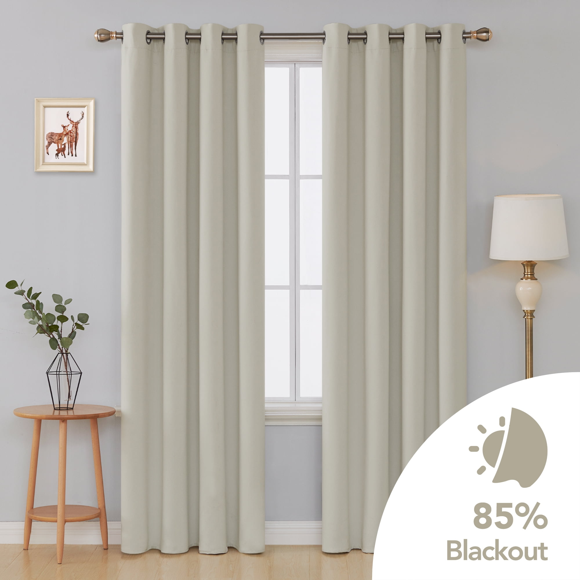 Deconovo Decorative Blackout Curtains Room Darkening Thermal Insulated Grommet Top Drapes with Silver Back for Living Room 52 by 63 Inch Beige 2 Panels 