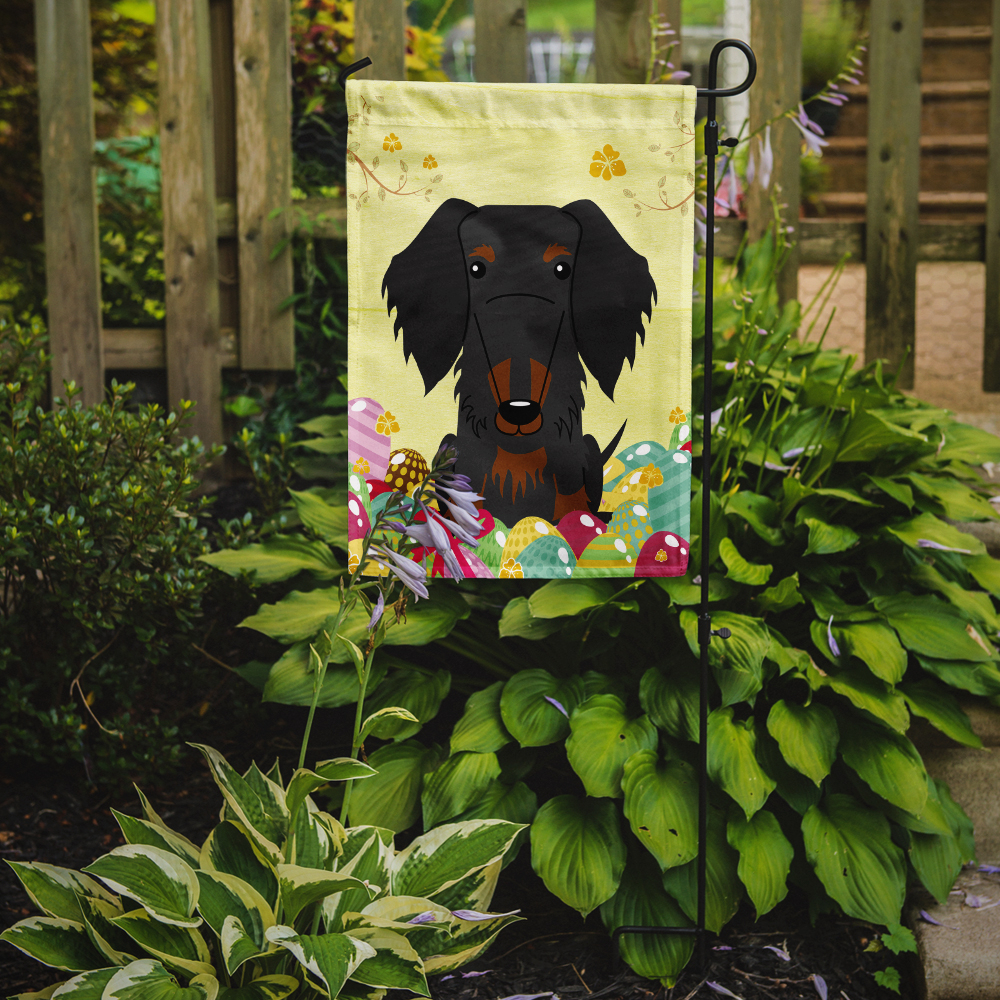 Caroline's Treasures BB6127GF Easter Eggs Wire Haired Dachshund Black Tan Flag Garden Size , Small, multicolor