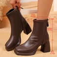 thumbnail image 5 of P-163 Brown Ladies Winter Fashionable Boots Back Zipper Chunky High Heel Solid Square Toe Casual Comfortable Short, 5 of 9