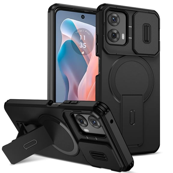 SELOZKE Compatible with Motorola Moto G 5G 2024 Black Phone Holder, Magnetic Protective Phone Case