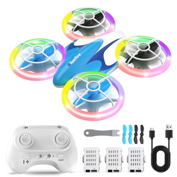 Bluefire Mini Drone for Kids, remote control helicopter,RC Nano Quadcopter with LED Lights for Beginners with Altitude Hold, Demo Mode, 3 Batteries