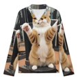 thumbnail image 3 of Gym Cat Workout Womens Pyjamas Set Button Up Pyjamas Womens with Long Sleeve Top And Wide Leg Pants V-neck Loungewear Sets, 3 of 9