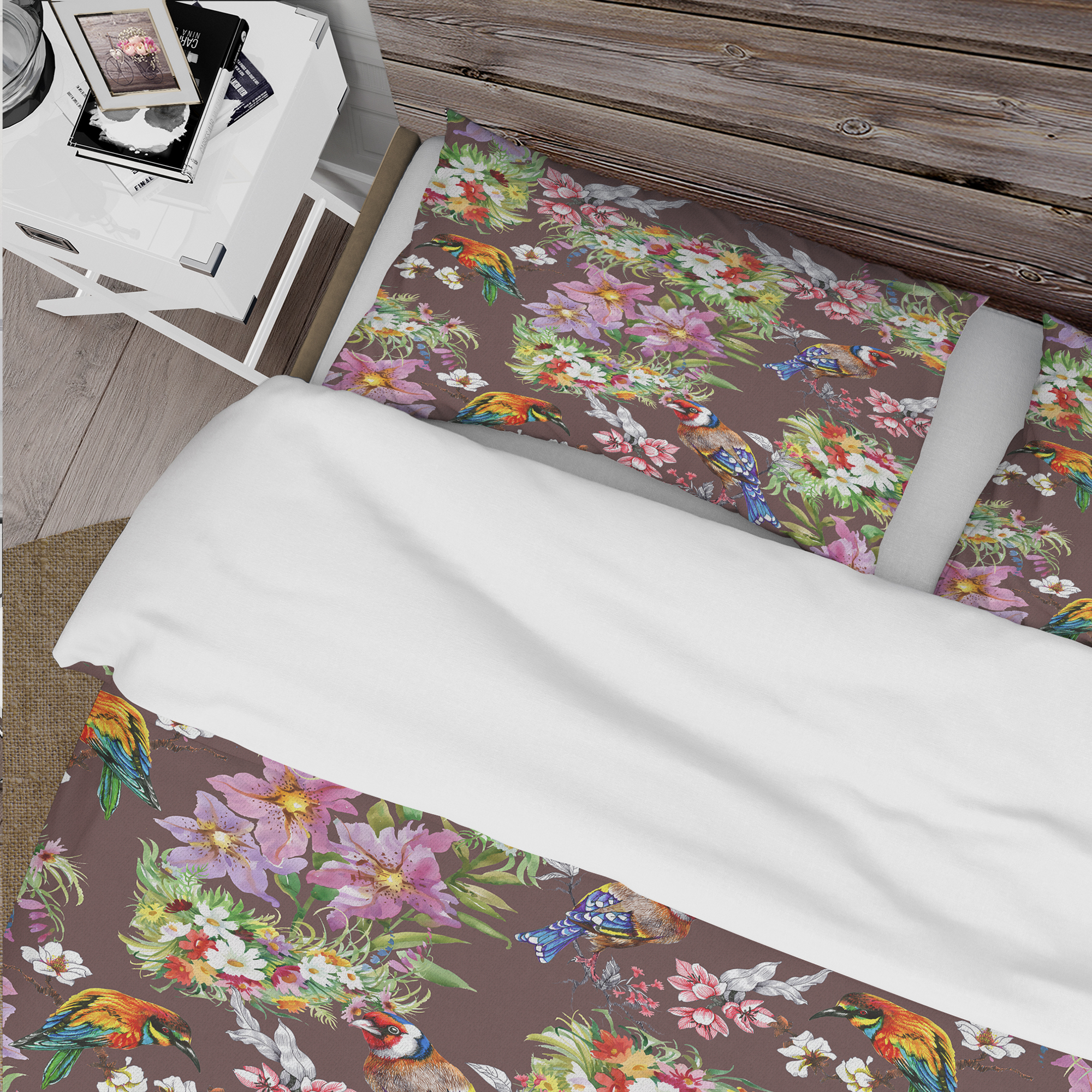 Designart 'Colorful Birds and Flowers' Cabin & Lodge Duvet Cover Set