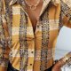 thumbnail image 3 of Camisas De Verano Camisas casuales para mujer Camisa de solapa estampada de oficina Blusa superior con botones (Amarillo M) Ygjytge para Mujer Amarillo T S, 3 of 7