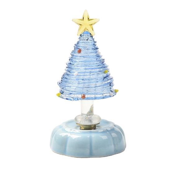 A Glass Christmas Tree Rotating Ornament For Holiday Tabletop And Shelf Decor