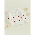 thumbnail image 3 of aturustex Little Girls Cozy Sweater Cardigan 0-5T Toddler Baby Long Sleeve Knitted Jackets Pullovers Doll Collar Button Knit Sweatshirts Heart Embroide Casual Daily Comfy Spring Fall Clothes, 3 of 7