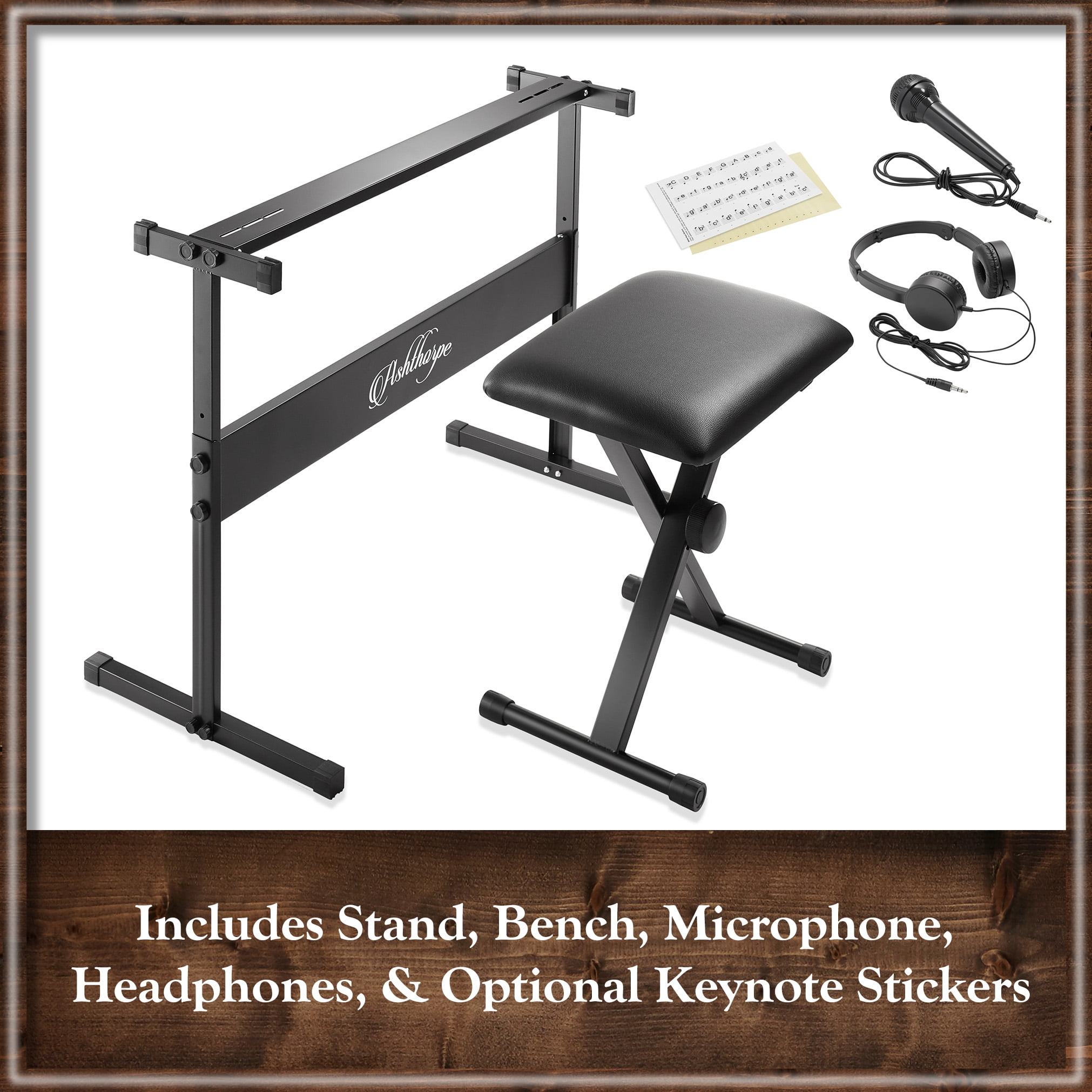 Ashthorpe 61-Key Digital Electronic Keyboard Piano, Portable Beginner Kit with Stand and Stool