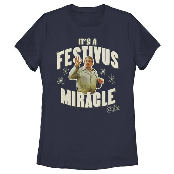 Women's Seinfeld Frank Costanza It's a Festivus Miracle Snow  Graphic Tee Navy Blue Large