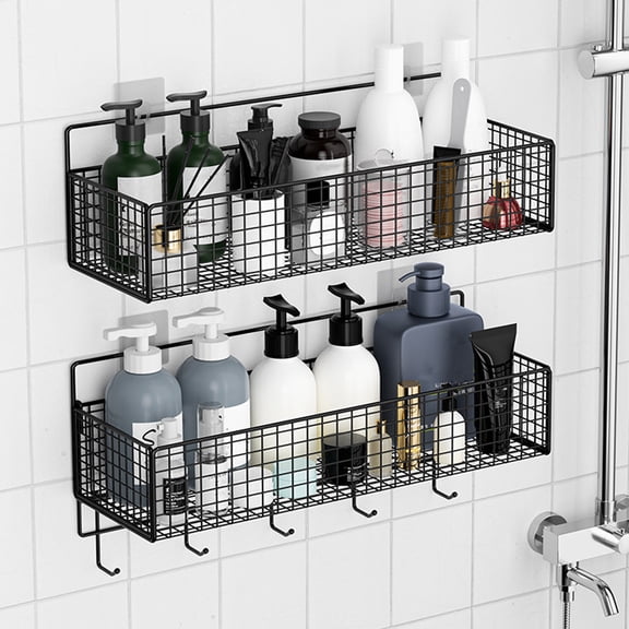 Gosuguu Metal Wall Basket for Storage, Kitchen Seasoning Rack, Shower Toiletries Basket, Home Organizer for Sundries, Wall-Mounted Storage Basket for Bathroom & Kitchen