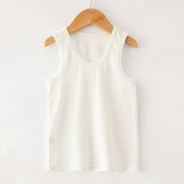 Hot6sl Liquidation d'Économies d'Été Débardeur à Col Rond, Chemises pour Enfants Sans Manches T-Shirt Graphique Uni Col Rond Crop Top pour Filles et Garçons Débardeur Tee, Chemisier Fille/blanc, 9 Ans