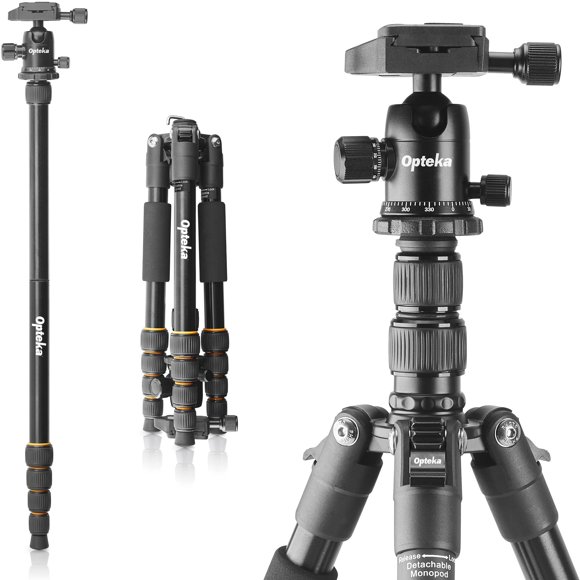 Opteka 2-in-1 Photo Video Professional Travel 59-Inch Tripod / 62-Inch Monopod Combo with 360-Degree Ball Head, Quick Release Plate, Carrying Case, 16-62", 22lb Load (Rugged Aluminum Magnesium Alloy)