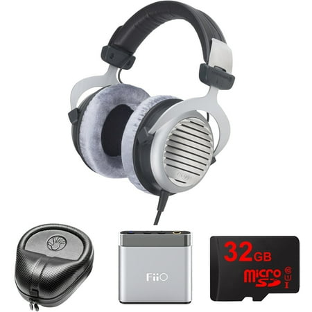 Memory Card Headphones BeyerDynamic DT 990 Premium Headphones 600 OHM (483966) with Slappa HardBody Headphone Case, FiiO A1 Portable Headphone Amplifier (Silver) & 32GB MicroSD High-Speed Memory Card ()