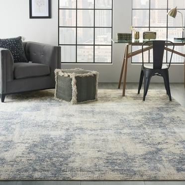 Nourison Sleek Textures Abstract Ivory/Blue 9'3" x 12'9" Area Rug, (9x13)