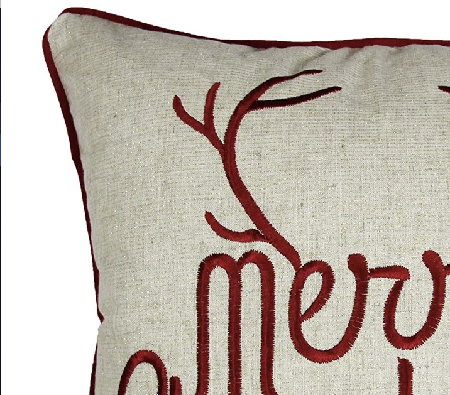 Merry Christmas and Happy New Year Embroidered Pillow with Gold Accents 20x20 Inch Holiday Decor