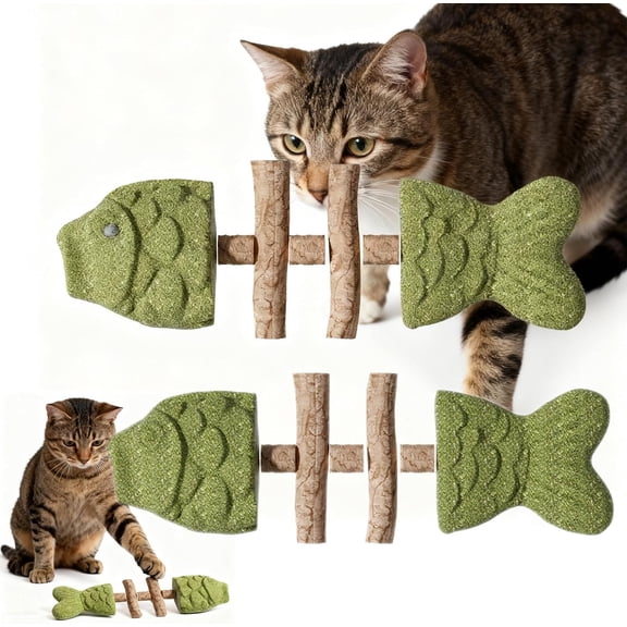 Natural Fishbone Cat Dental Toy, 7In Cat Chew Toy with Catnip & Natural Silvervine, Healthy Teeth Cleaning Dental Chew for Indoor Cats and All Cat Breeds with Edible Design